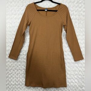 Old Navy Womens Brown Ribbed Knee-Length Long-Sleeved Dress